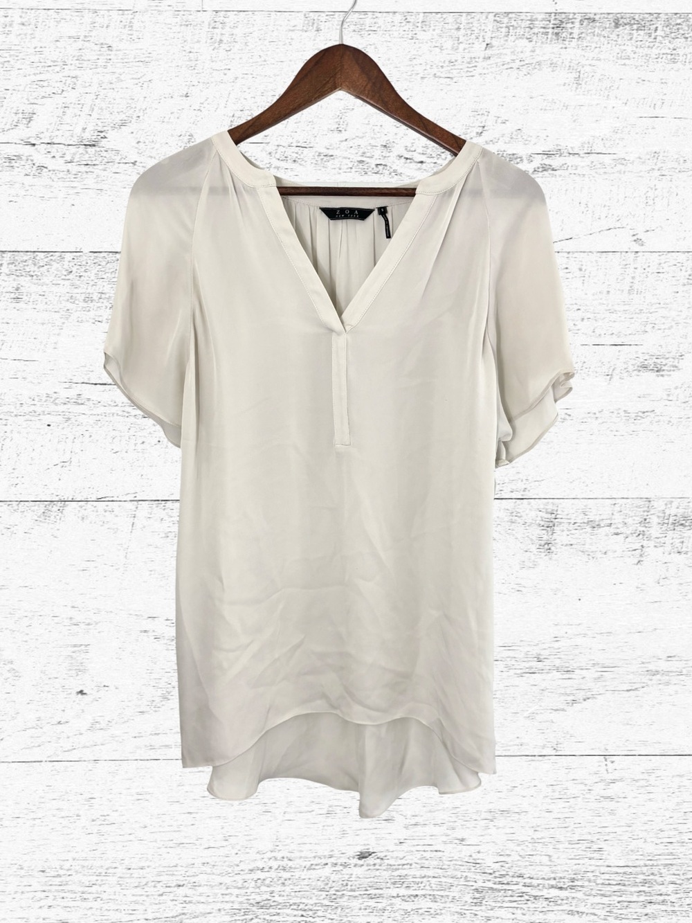 Zoa Cream Relaxed Blouse with Mandarin Collar